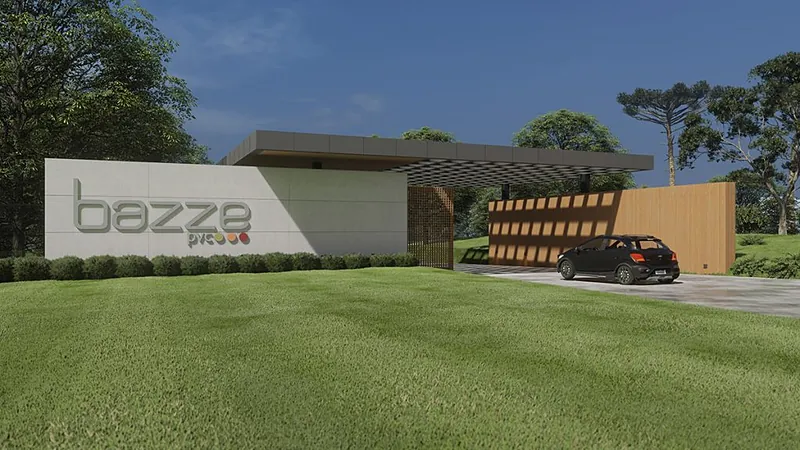 Pórtico de entrada da fábrica da Bazze PVC em Portão, Rio Grande do Sul
